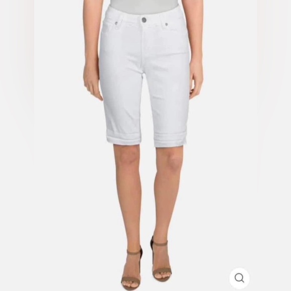 Anthropologie Paige Designer Optic White Denim Knee Shorts Bermudas Size 32 - Picture 2 of 7